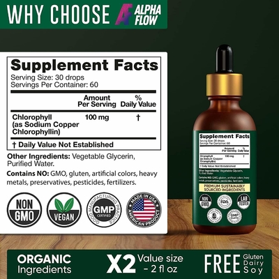 OEM Private Label Liquid Chlorophyll Ekstrak Herbal Chlorophyll Drops Suplemen Energi