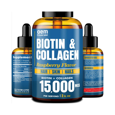 OEM Oral Liquid Biotin Collagen Untuk Pertumbuhan Rambut Dan Kesehatan Kulit Menurunkan Liquid Collagen Dan Biotin