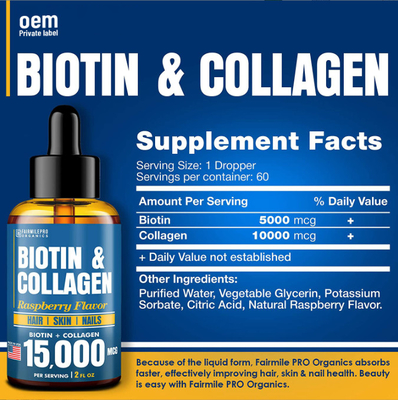 OEM Oral Liquid Biotin Collagen Untuk Pertumbuhan Rambut Dan Kesehatan Kulit Menurunkan Liquid Collagen Dan Biotin