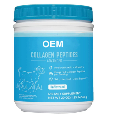Pasokan OEM Kolagen Peptida Bubuk dengan Asam Hyaluronic dan Vitamin C Tanpa Rasa 20 oz 10 oz