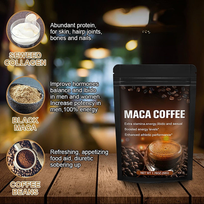 OEM Private Label 50g Ekstrak Akar Maca Organik Bubuk Kopi Maca Energi Pria
