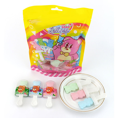 Permen Ditekan Kantung Teddy Bear Lollipop / Tablet Beruang Permen Lollipop OEM