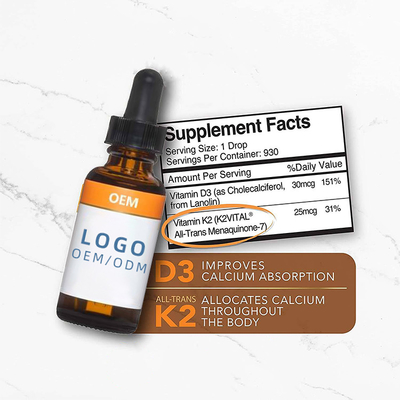 Semua Natural Non GMO OEM Vitamin D3 Dengan K2 Liquid Drops