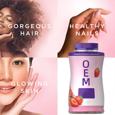 Rambut Pertumbuhan Strawberry Vitamin Gummies Custom Label Pribadi