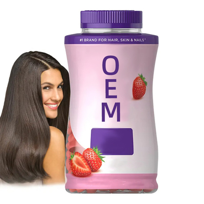 Rambut Pertumbuhan Strawberry Vitamin Gummies Custom Label Pribadi