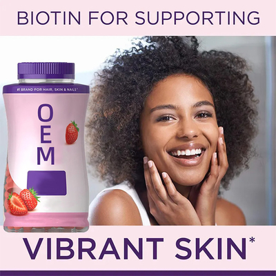 Rambut Pertumbuhan Strawberry Vitamin Gummies Custom Label Pribadi